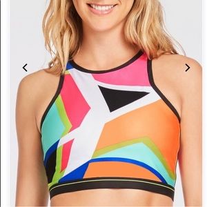 Fabletics Moorea midi crop top xs popsicle neon print built in bra